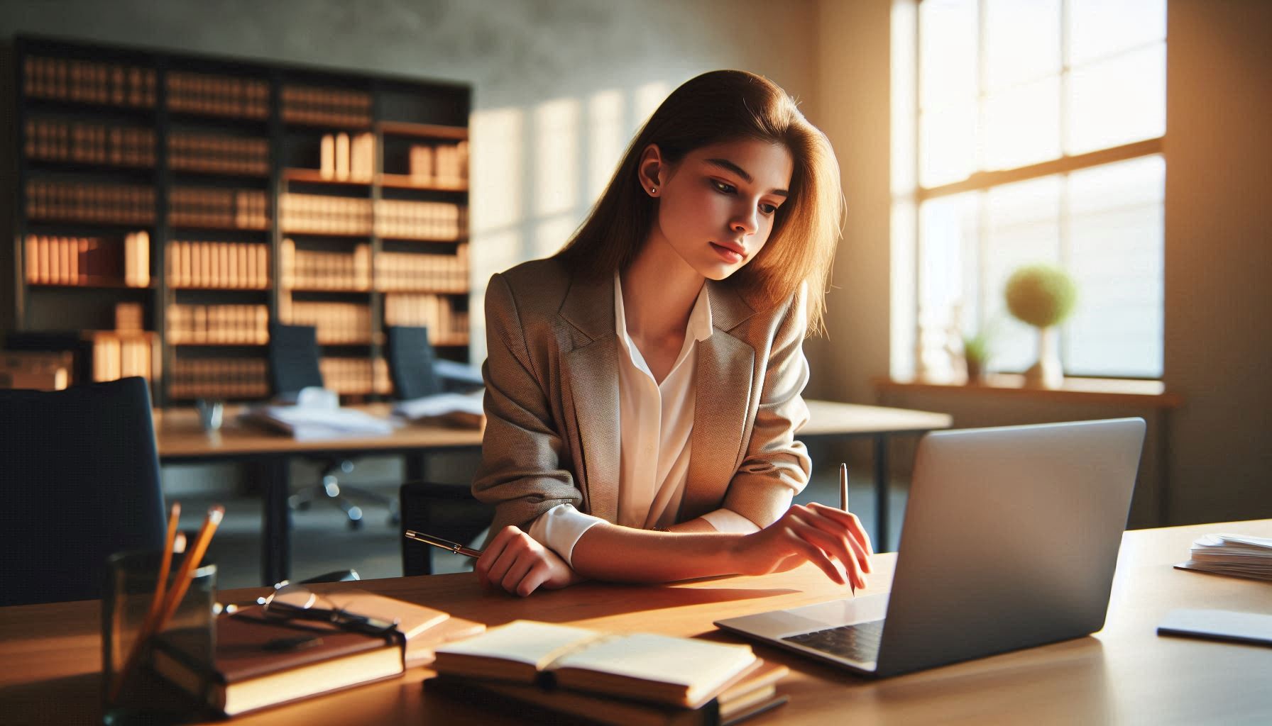 Právnická kancelář s knihami a kladívkem